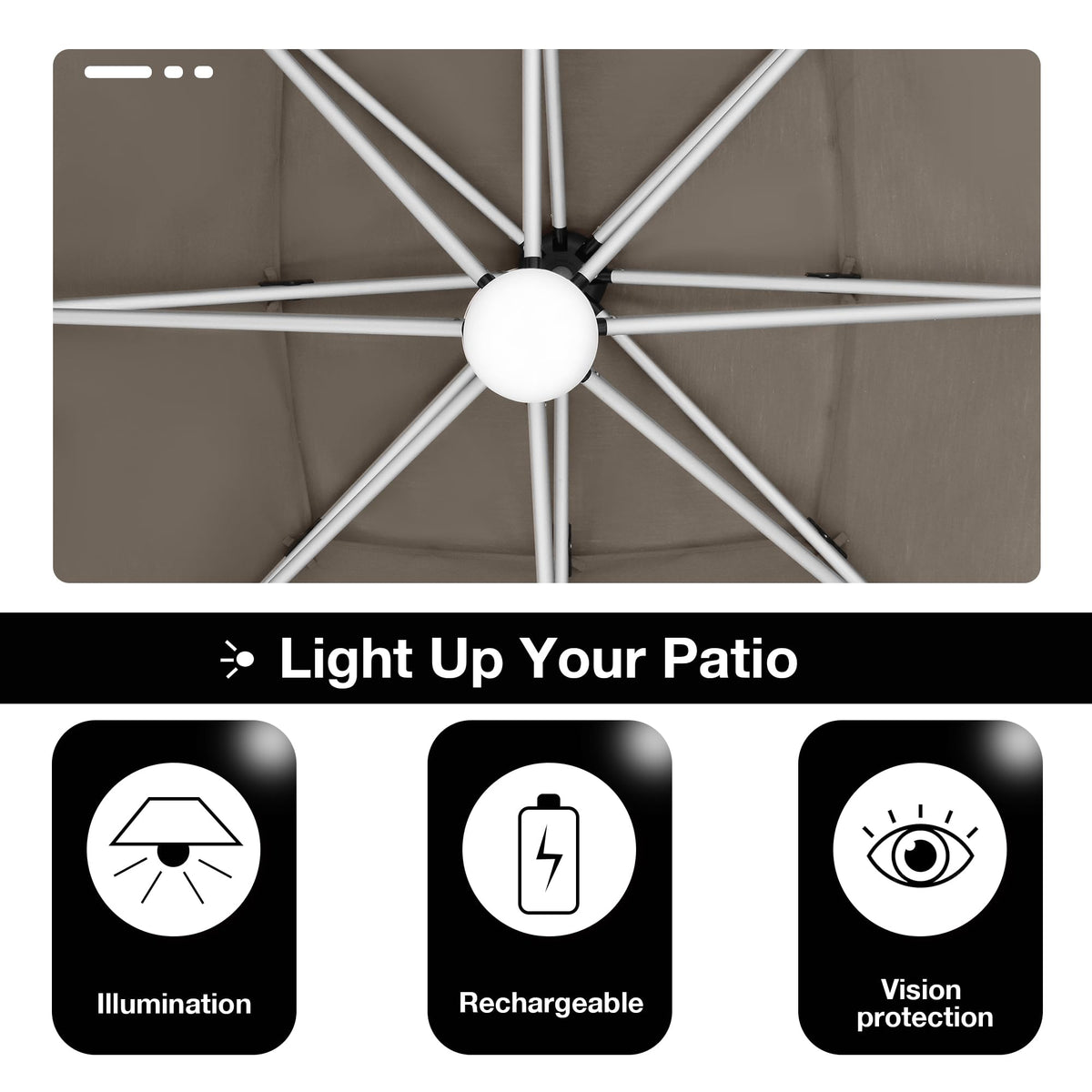 10x10FT Aluminum Cantilever Patio Umbrella with Light J680