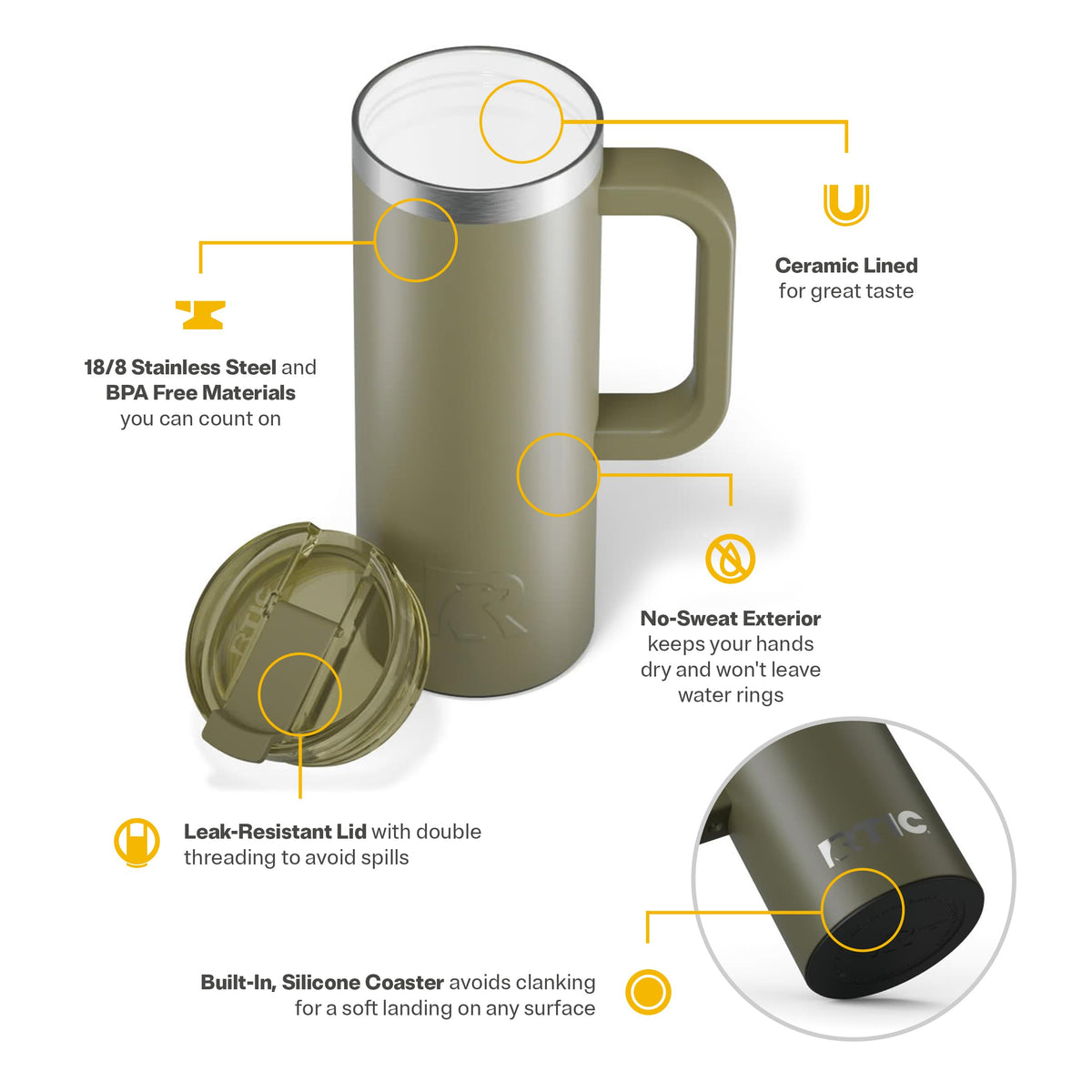 20oz Ceramic Lined Travel Mug with Lid and Handle J652267
