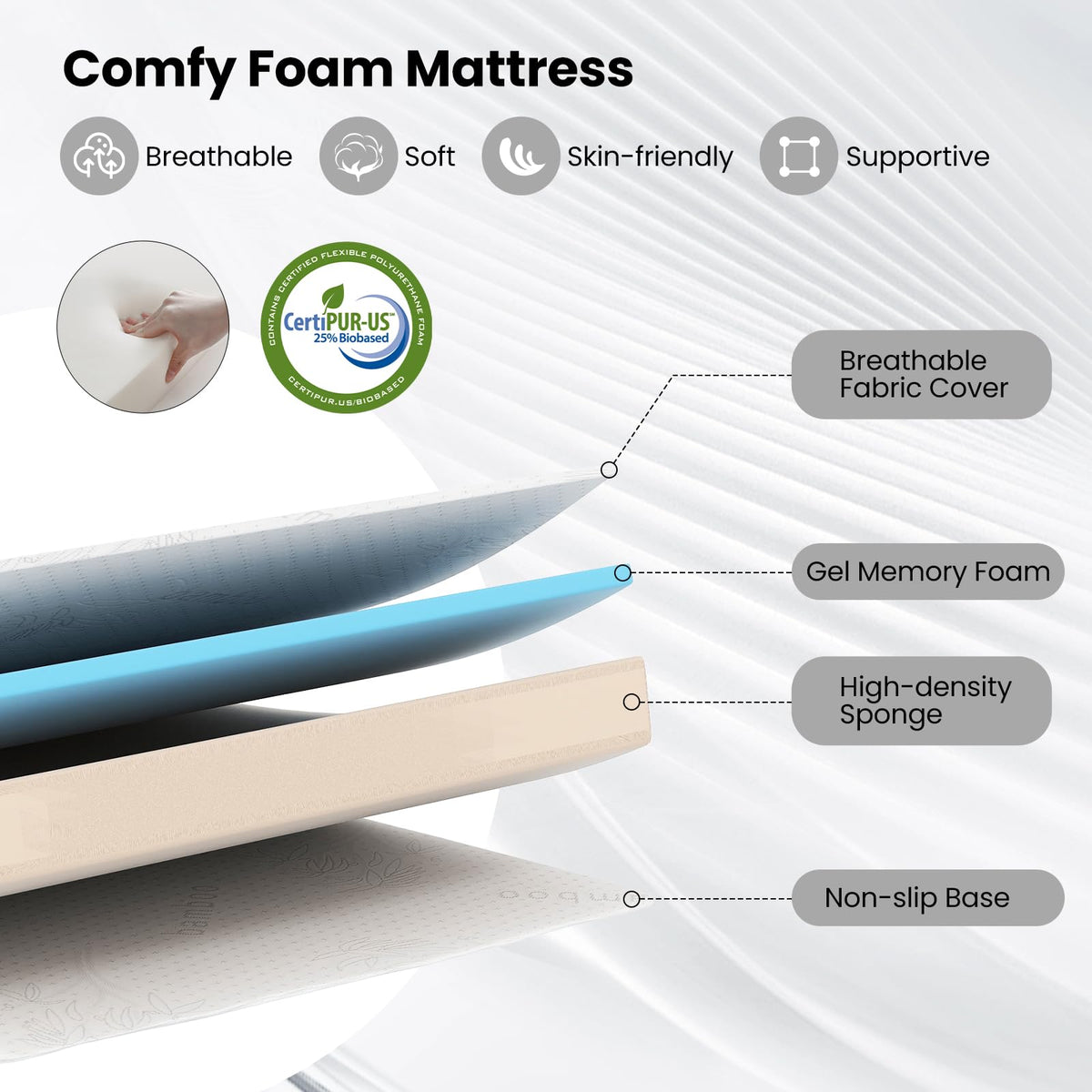 Twin Folding Bed Frame with Memory Foam Mattress F400144