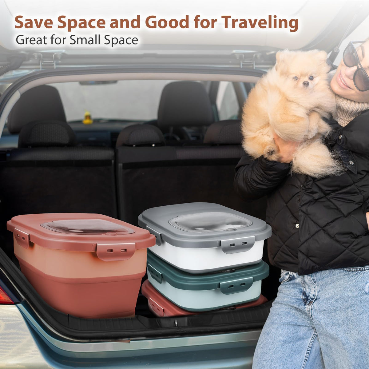 Collapsible Pet Food Storage Container with Wheel, Cup and Scoop Z31444