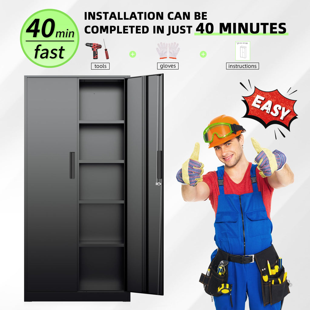 Black 72" Locking Steel Storage Cabinet with 4 Adjustable Shelves G54074