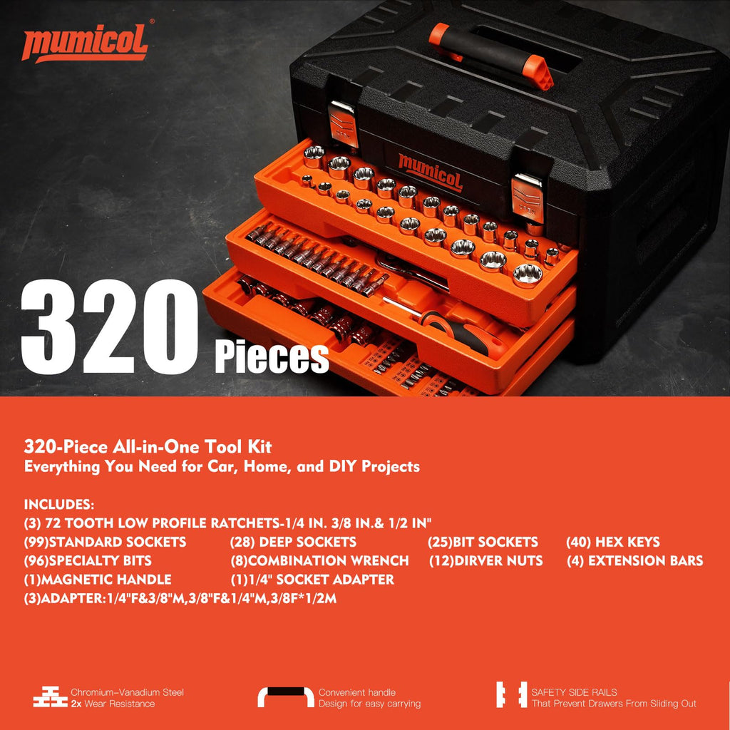 320-Pcs Mechanic Tool Set with 72-Tooth Ratchet R554