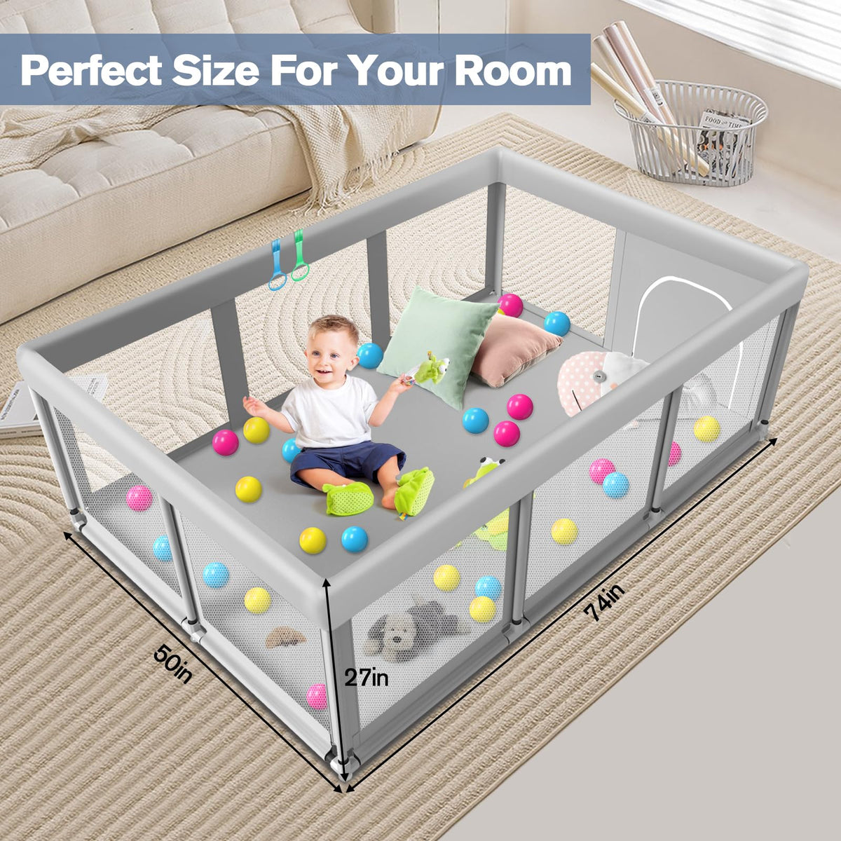 Large Baby Playpen with Soft Breathable Mesh Z316