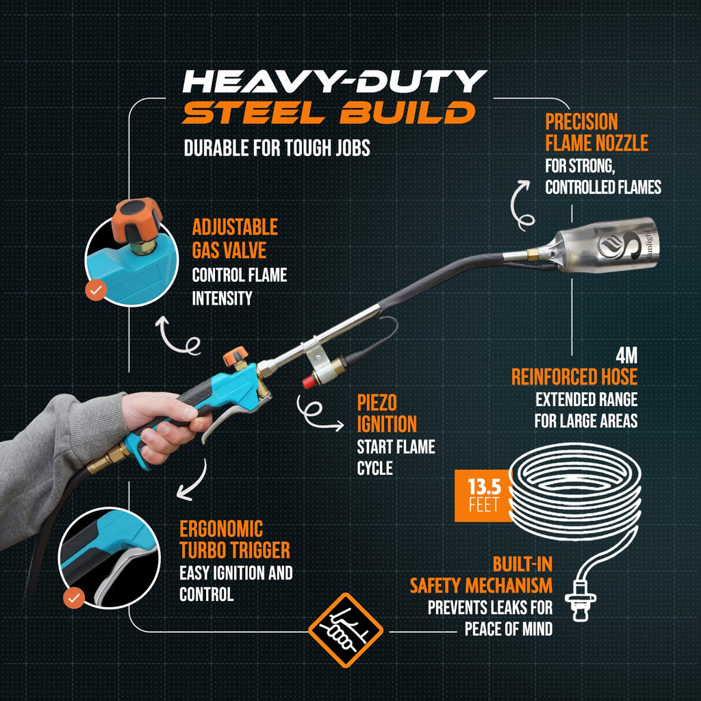 Propane Torch Weed Burner with 13 ft Hose, Adjustable 2,200,000 BTU Self Igniting J593