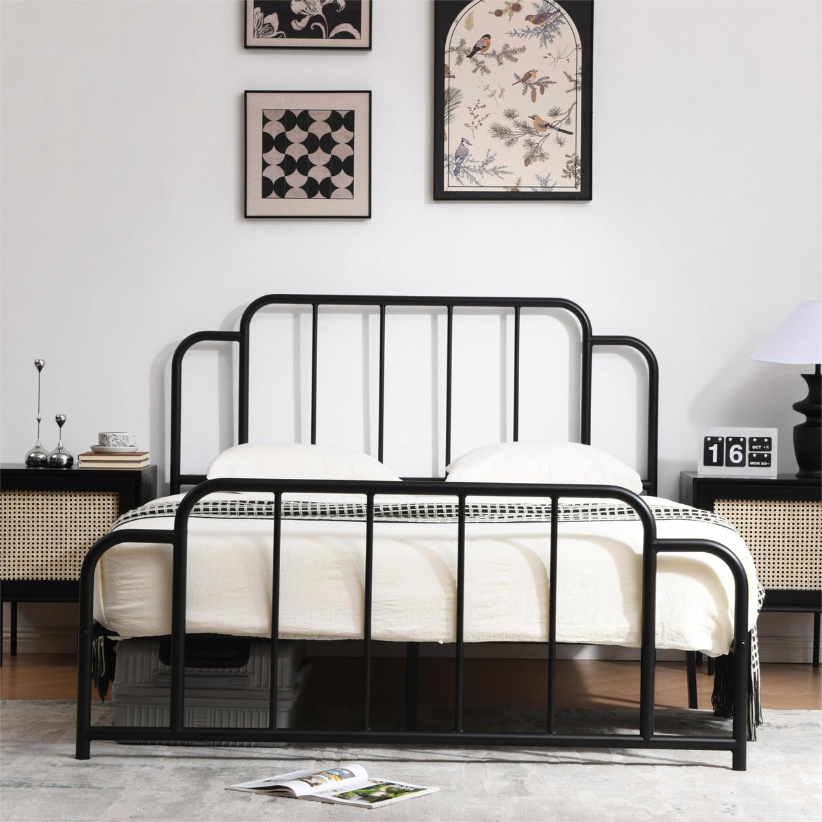 Black Full Size Metal Bed with Headboard and Footboard E85158