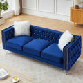 Blue Velvet Chesterfield Sofa with 2 Throw Pillows F921893