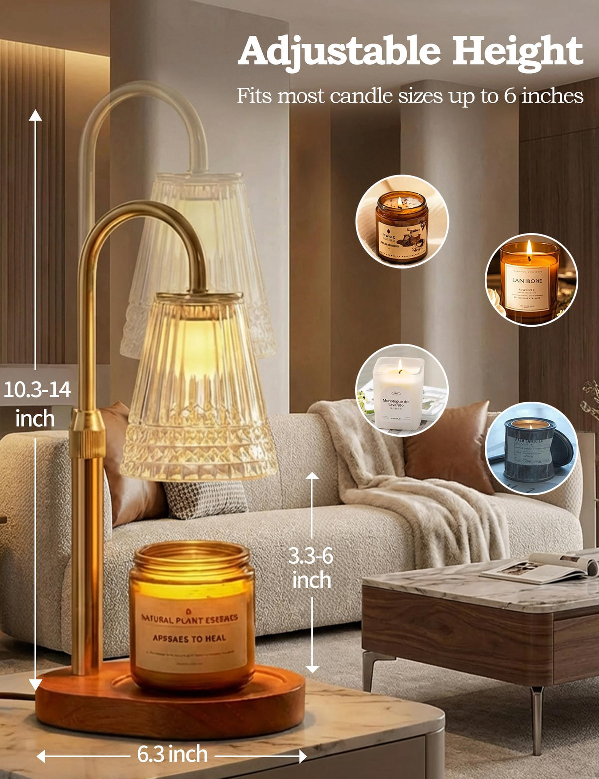 Dimmable Height Adjustable Candle Warmer Lamp with Timer Z708968
