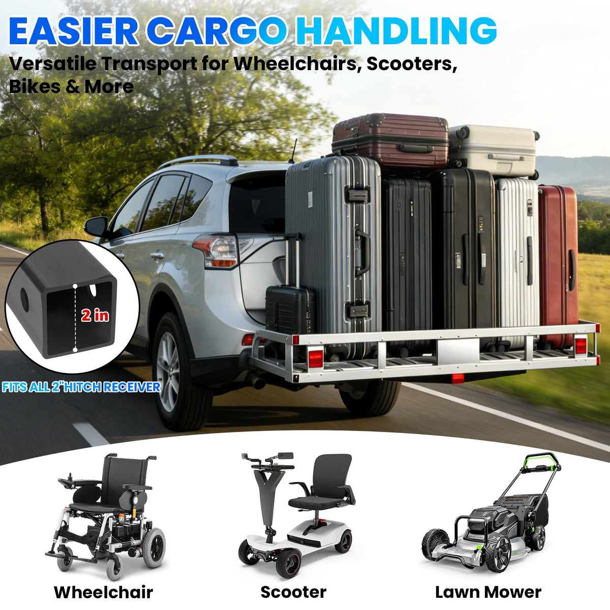 52"x31"x10" Aluminum Hitch Cargo Carrier with Ramp R65258