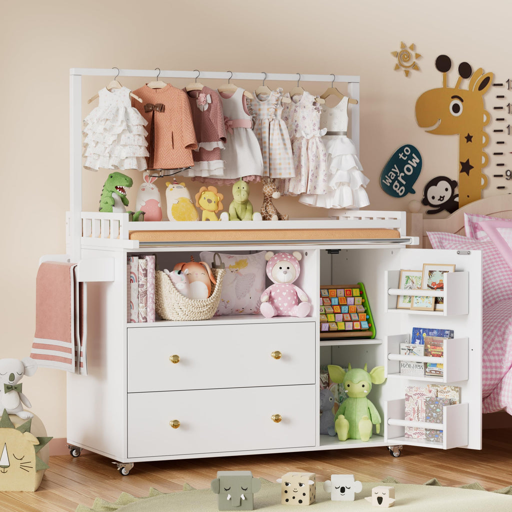 Baby Changing Table with Wheels and Drawers U795082