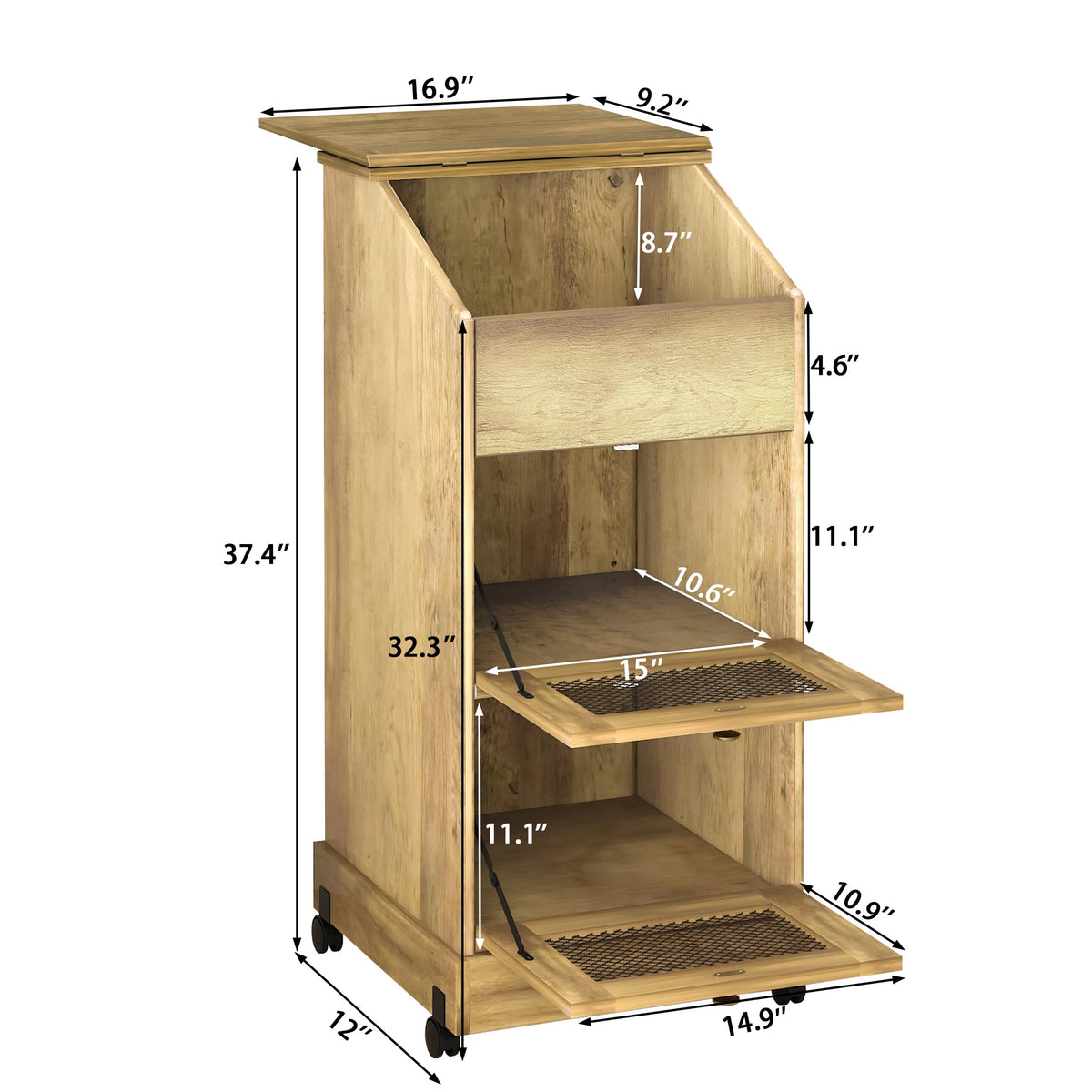 Brown Wooden Potato Storage Bin with Wheel T4723