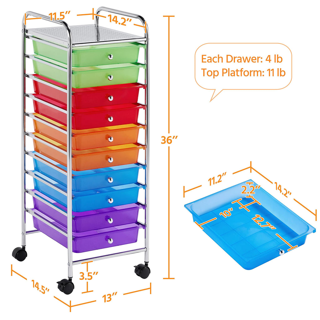 10 Drawer Rolling Cart with Locking Wheels N124