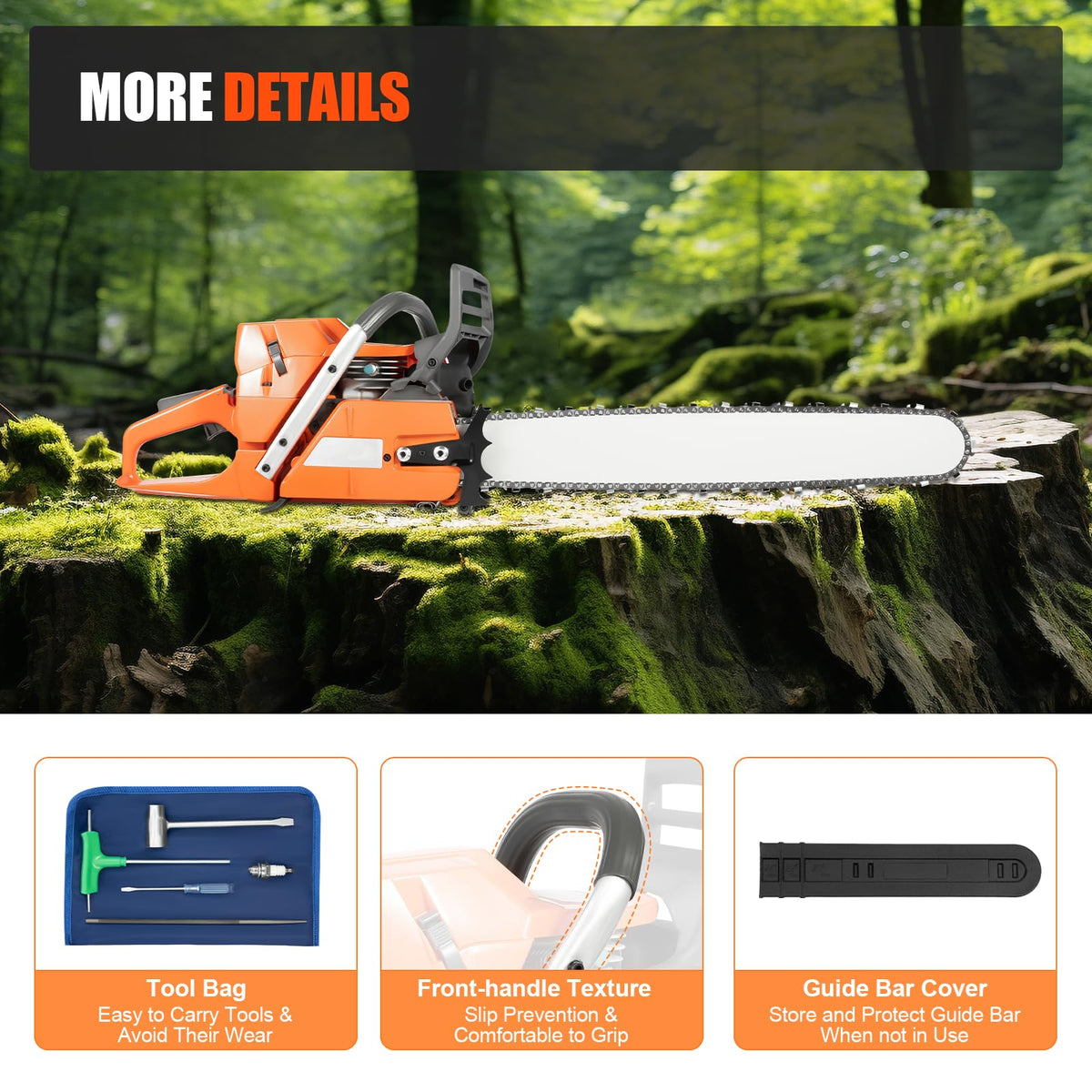 Gas Powered Chainsaw, 71.8cc 2-Stroke, 24 Inch M9508