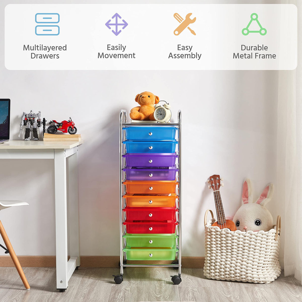 10 Drawer Rolling Cart with Locking Wheels N124