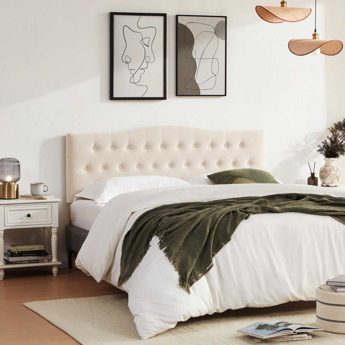 Beige Queen Size Tufted Headboard G906