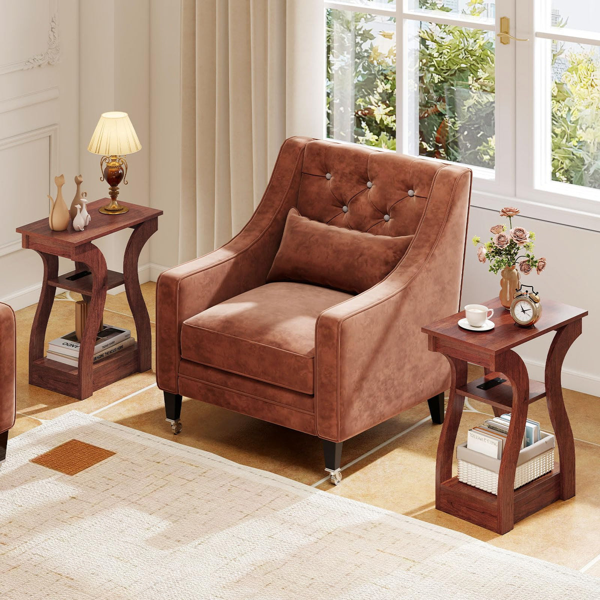 Narrow End Tables Set of 2 Wood with Charging Station Z8053