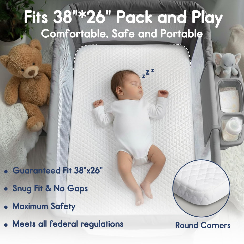 Waterproof Pack and Play Mattress 38"x26" White Z85138