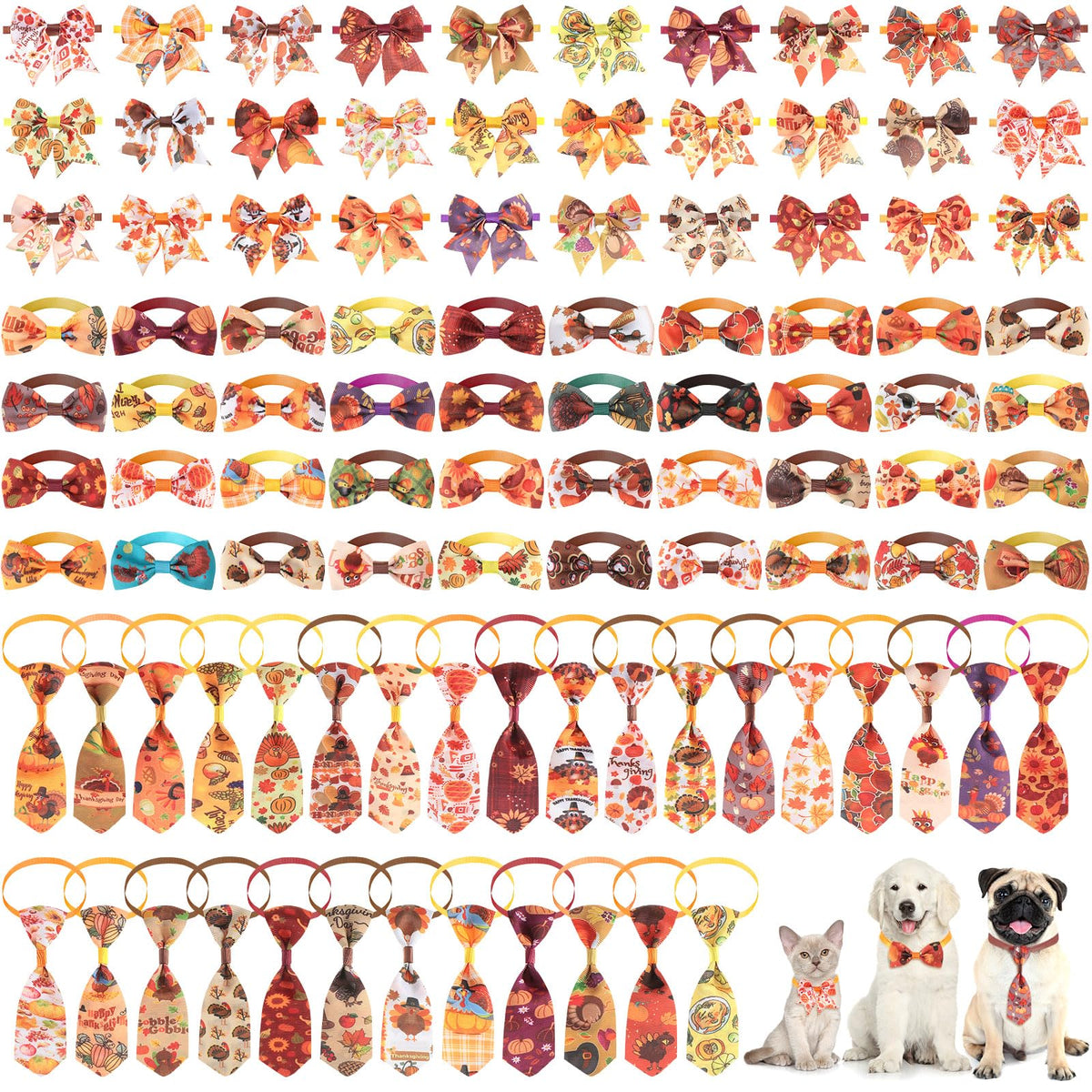 100 Pieces Fall Thanksgiving Day Dog Bow Tie Collar Set M630