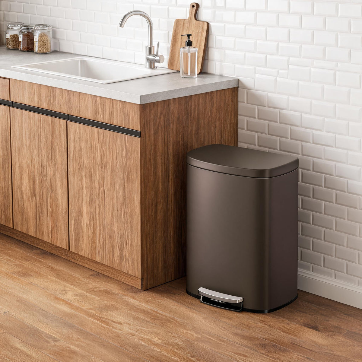 50L Stainless Steel Kitchen Step Trash Can with Soft-Close Lid N73608