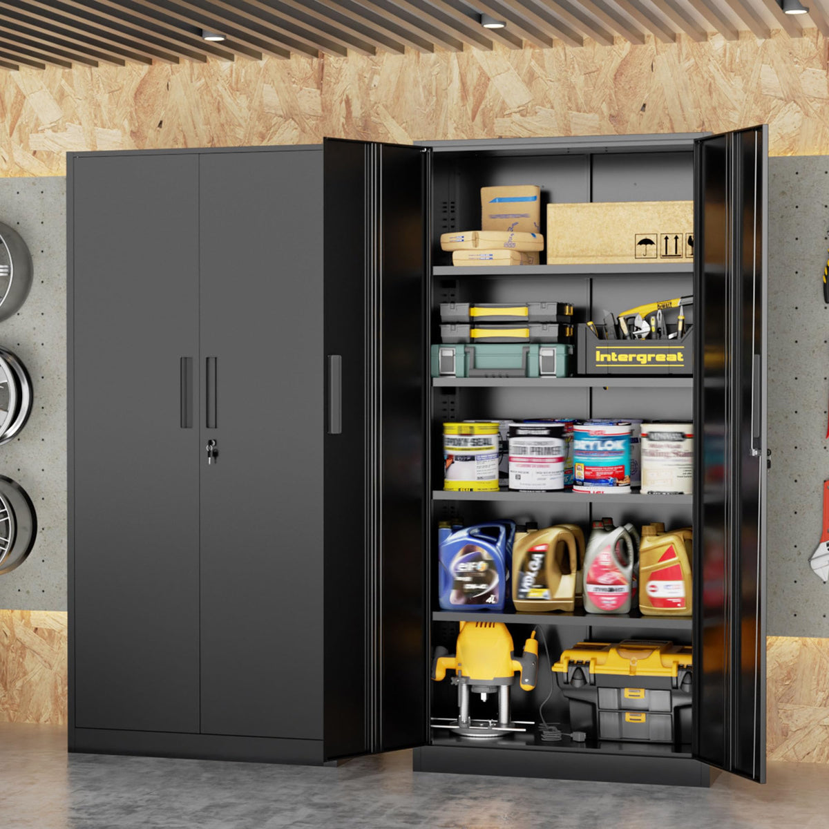 Black 72" Locking Steel Storage Cabinet with 4 Adjustable Shelves G54074