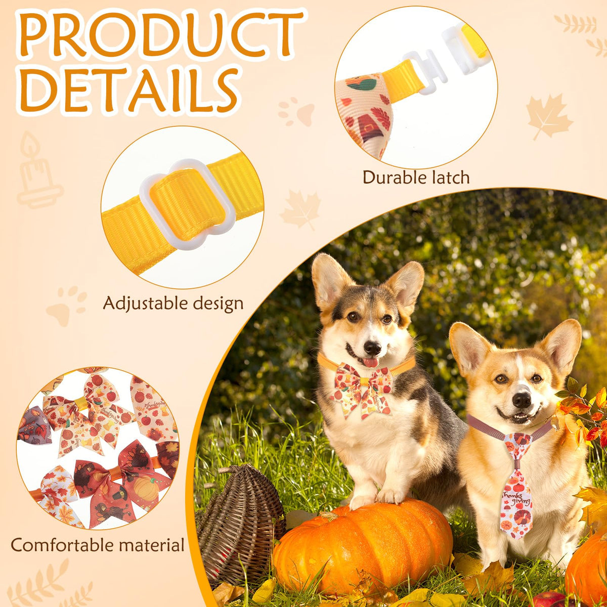 100 Pieces Fall Thanksgiving Day Dog Bow Tie Collar Set M630