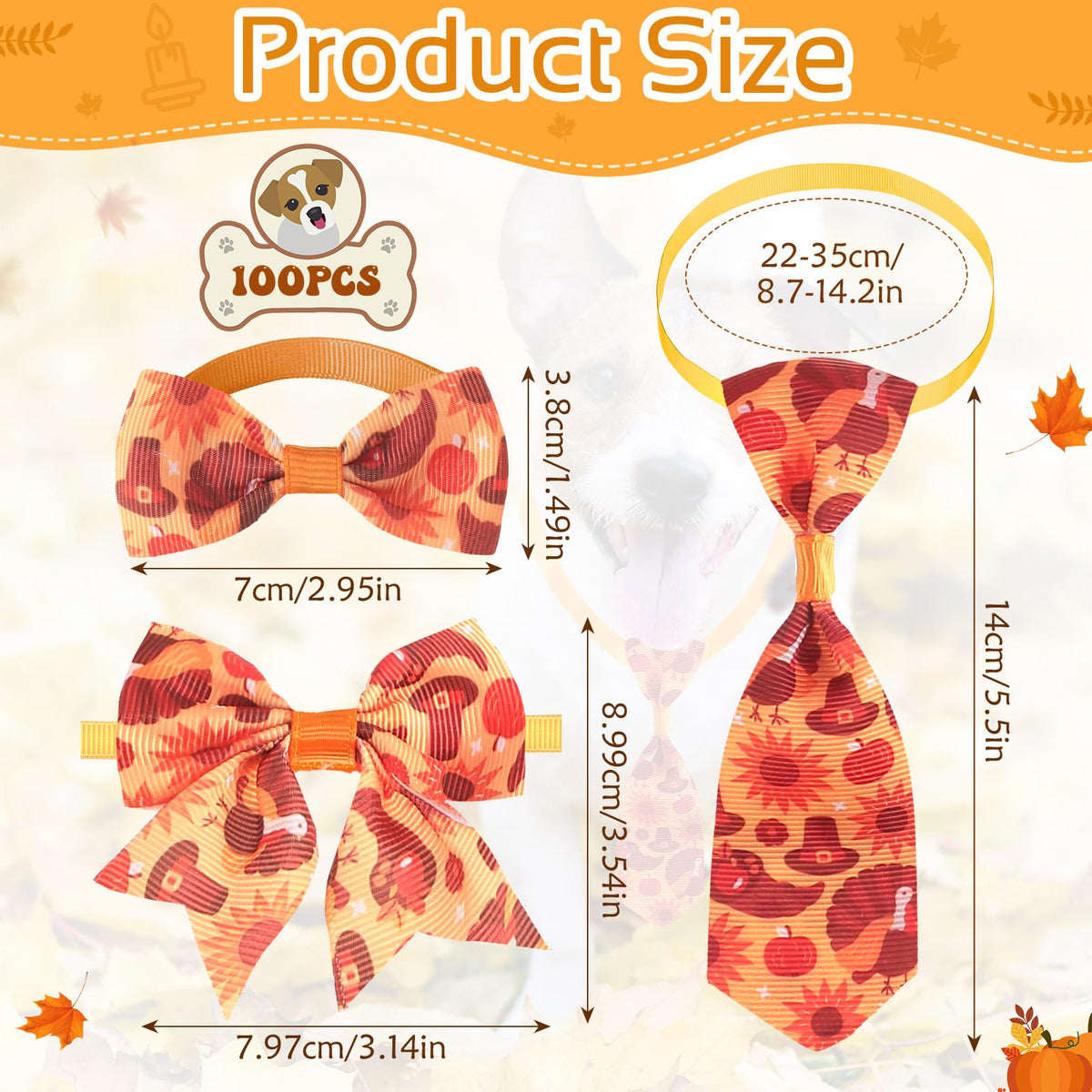 100 Pieces Fall Thanksgiving Day Dog Bow Tie Collar Set M630