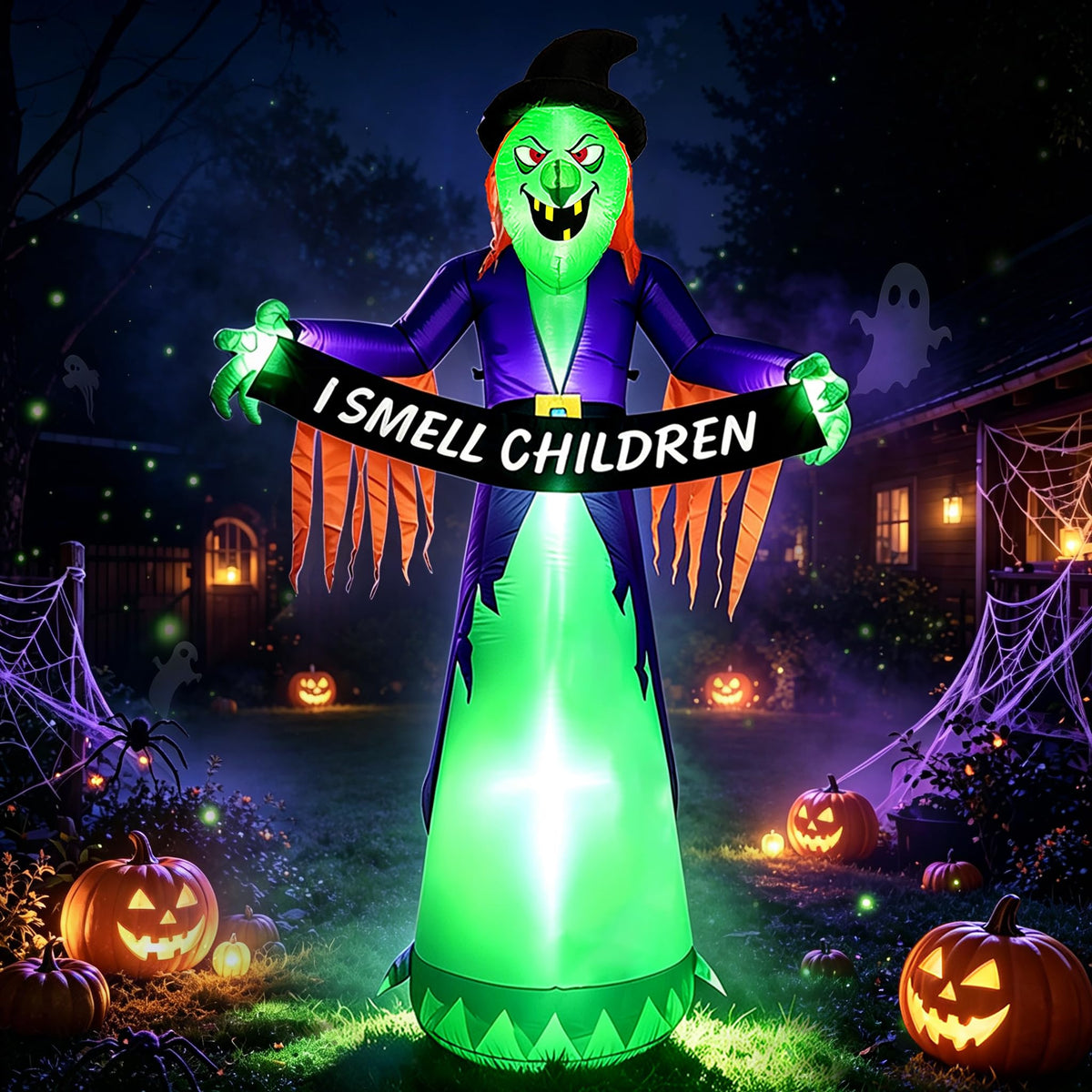 8FT Inflatable Witch Halloween Decoration with Built-in LED Lights M950895