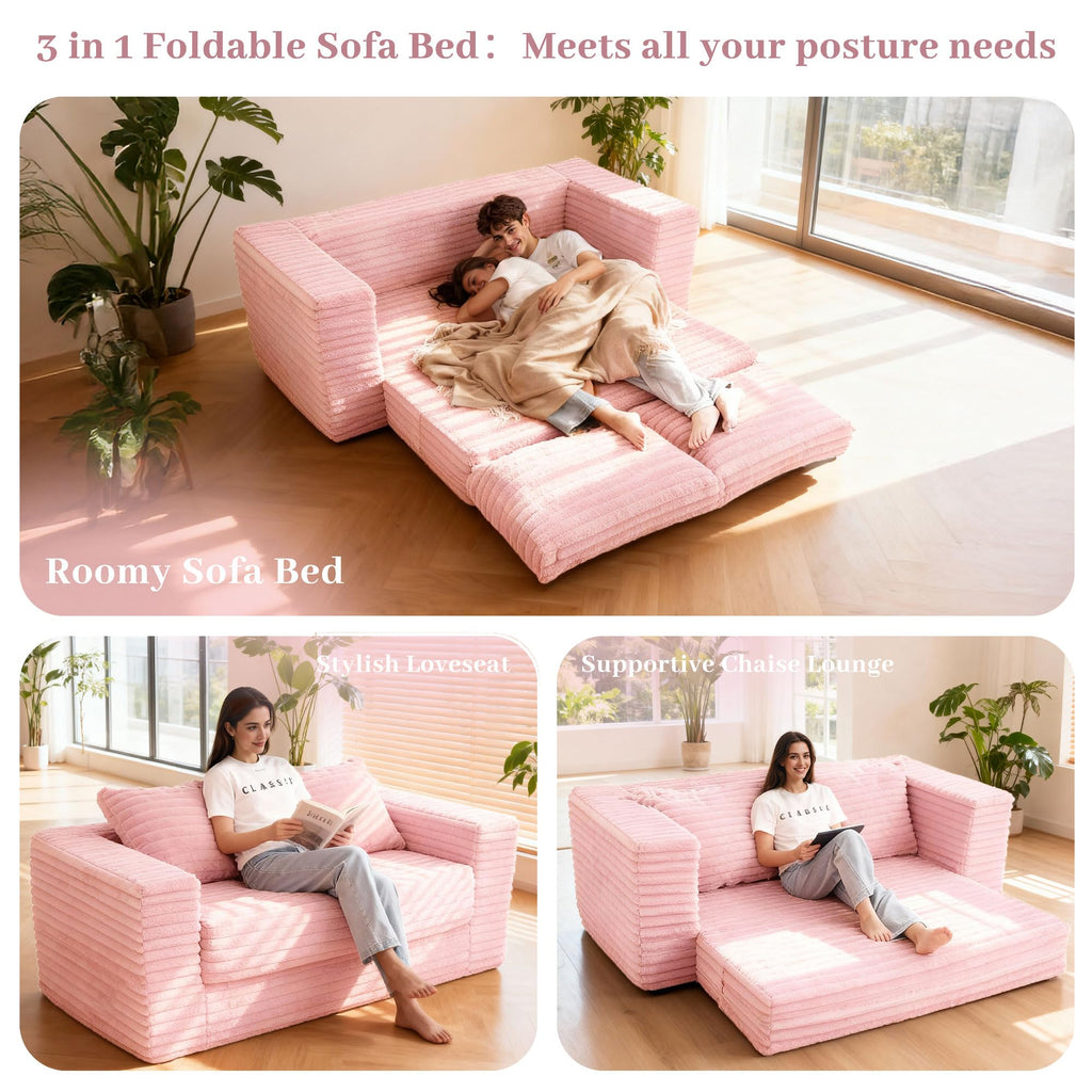 62" Pink Convertible Folding Sofa Bed Y8488