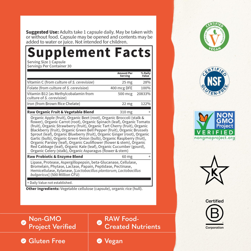 Vitamin Code Raw Iron Supplement, 30 Capsules K174