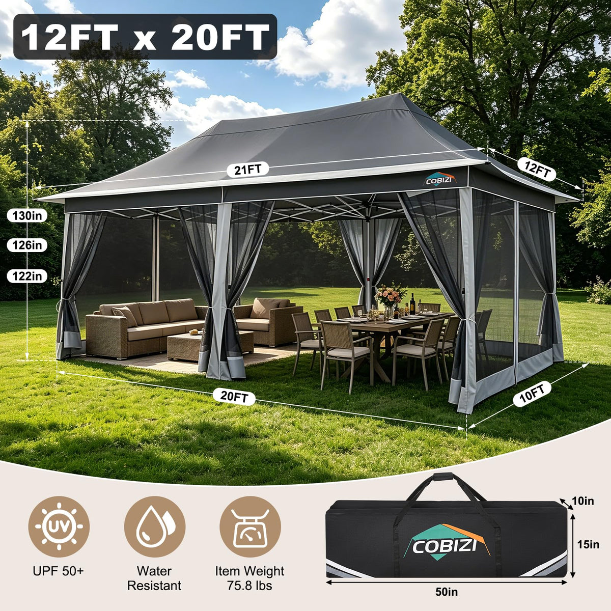 12x20 Pop Up Gazebo with Mosquito Netting N906475