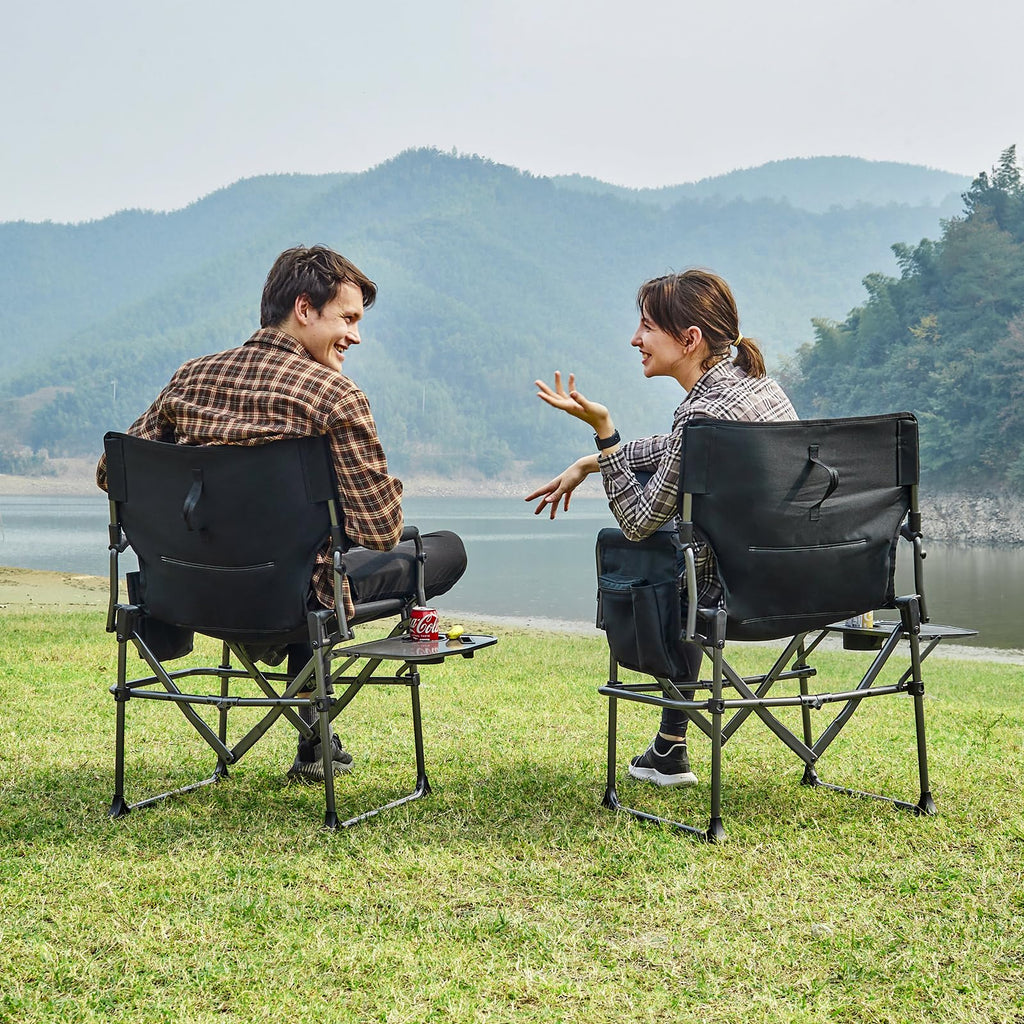 Portable Folding Camping Chair with Side Table, Black F784253