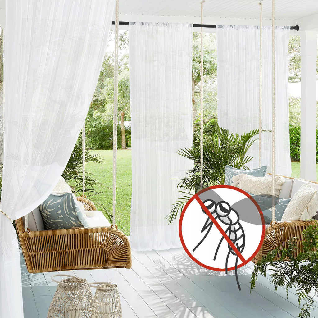 White 2 Panels Waterproof Mosquito Netting Curtains H382