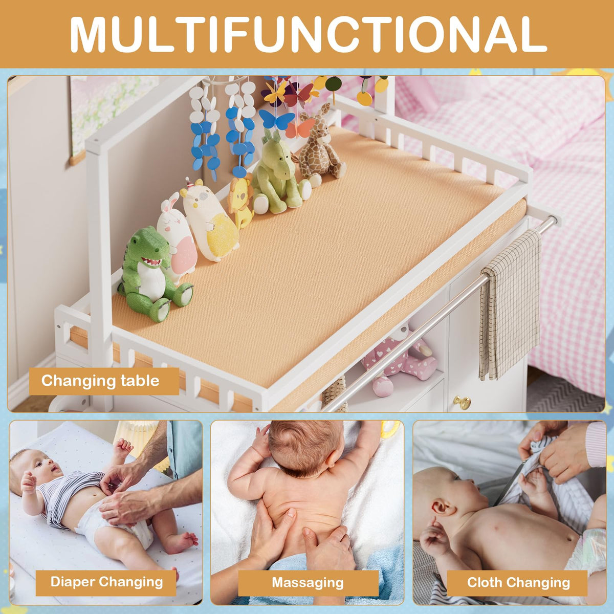 Baby Changing Table with Wheels and Drawers U795082