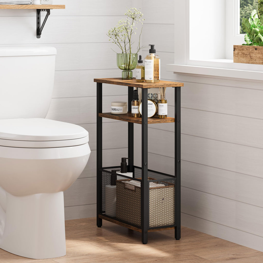 Narrow 3 Tier Side Table with Storage Basket G305