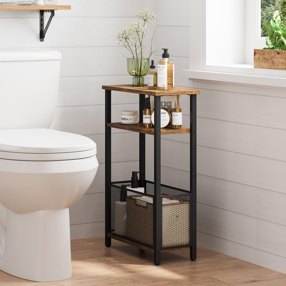 Narrow 3 Tier Side Table with Storage Basket G305