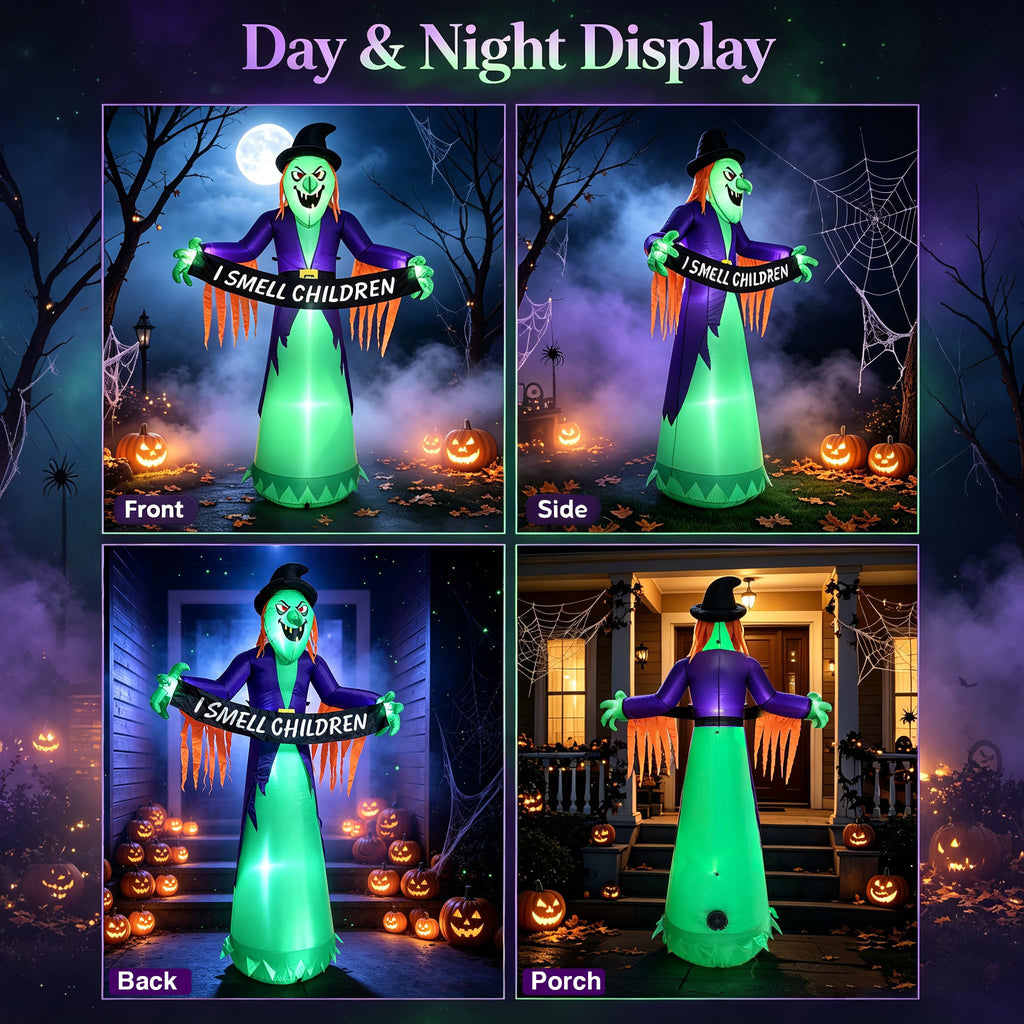 8FT Inflatable Witch Halloween Decoration with Built-in LED Lights M950895