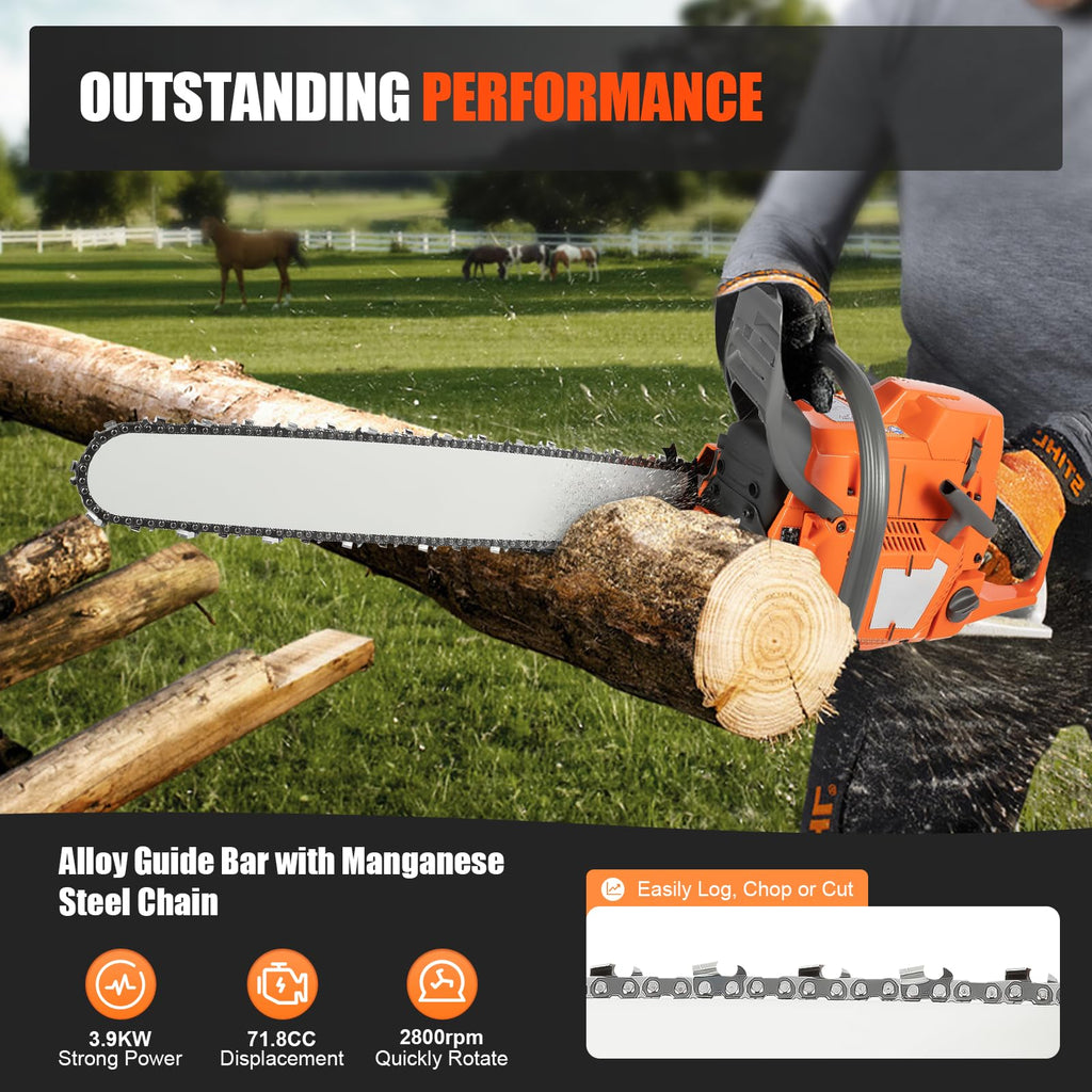Gas Powered Chainsaw, 71.8cc 2-Stroke, 24 Inch M9508