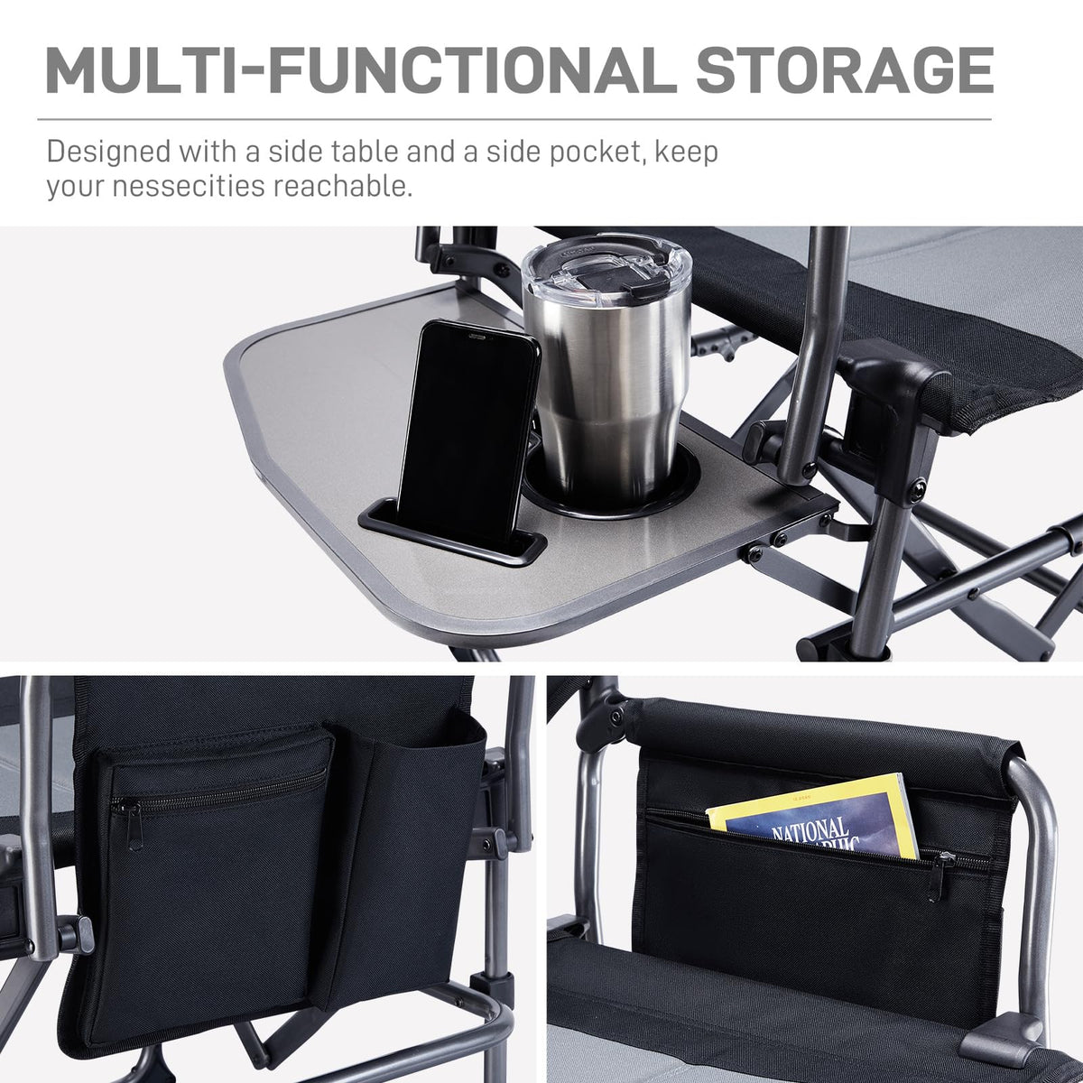 Portable Folding Camping Chair with Side Table, Black F784253
