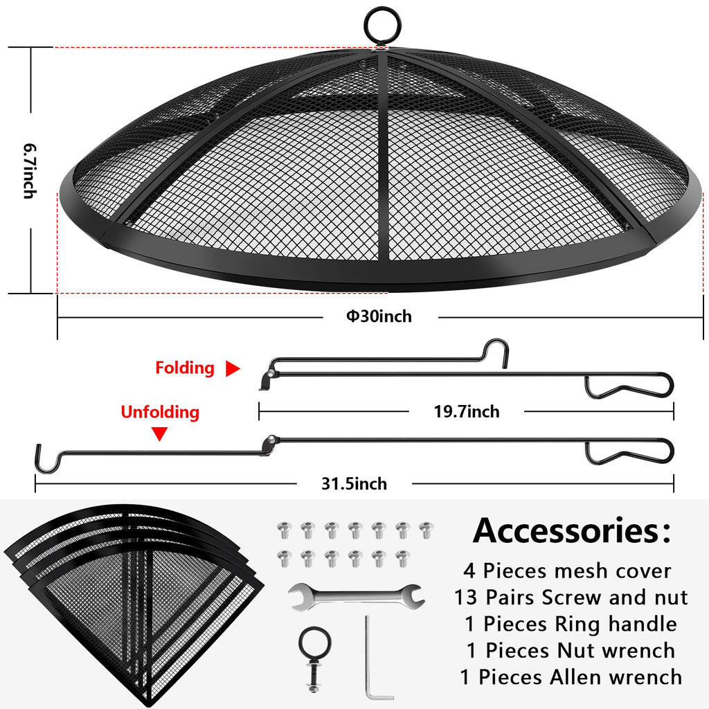 30 Inch Round Fire Pit Screen with Handle & Poker A935