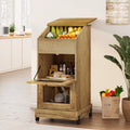 Brown Wooden Potato Storage Bin with Wheel T4723