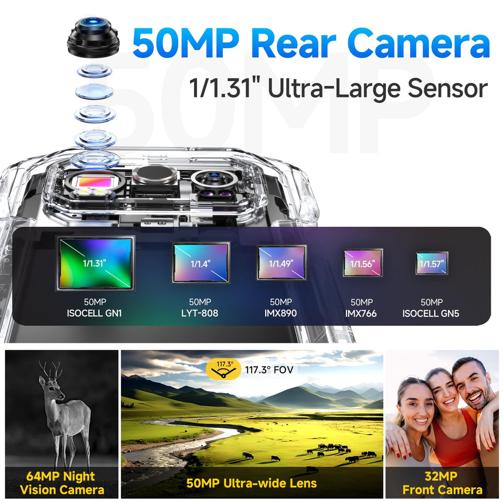 Rugged Smartphone Unlocked 64MP Night Vision 50MP Ultra-Wide Camera B514884