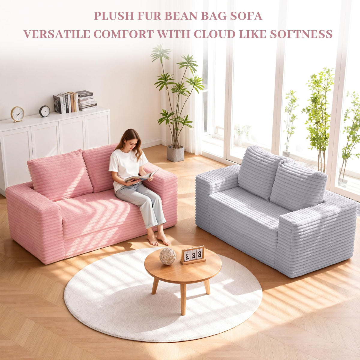 62" Pink Convertible Folding Sofa Bed Y8488