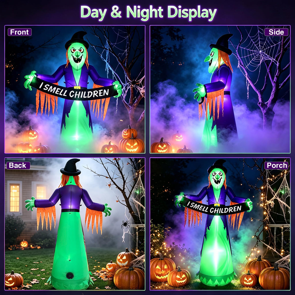 8FT Inflatable Witch Halloween Decoration with Built-in LED Lights M950895