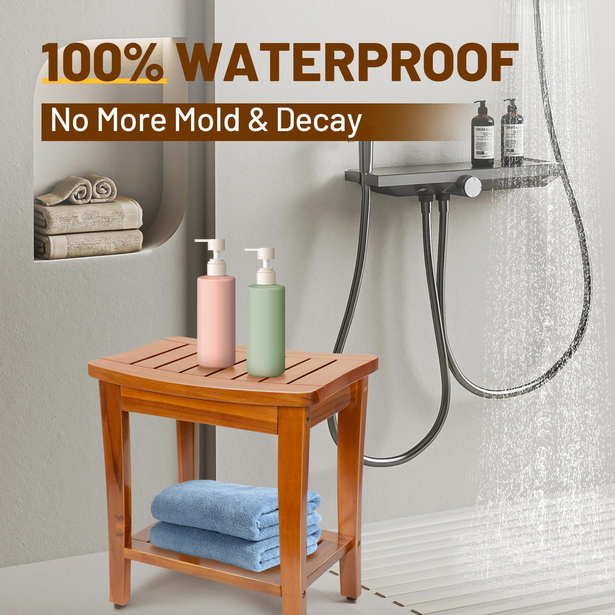 16" Teak Shower Bench with Shelf W453033