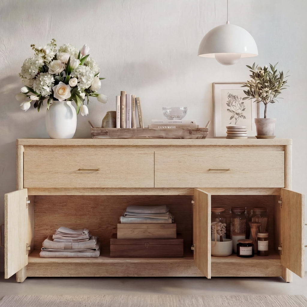 59" Wood Sideboard Buffet Cabinet with Adjustable Shelves & Drawers K80460