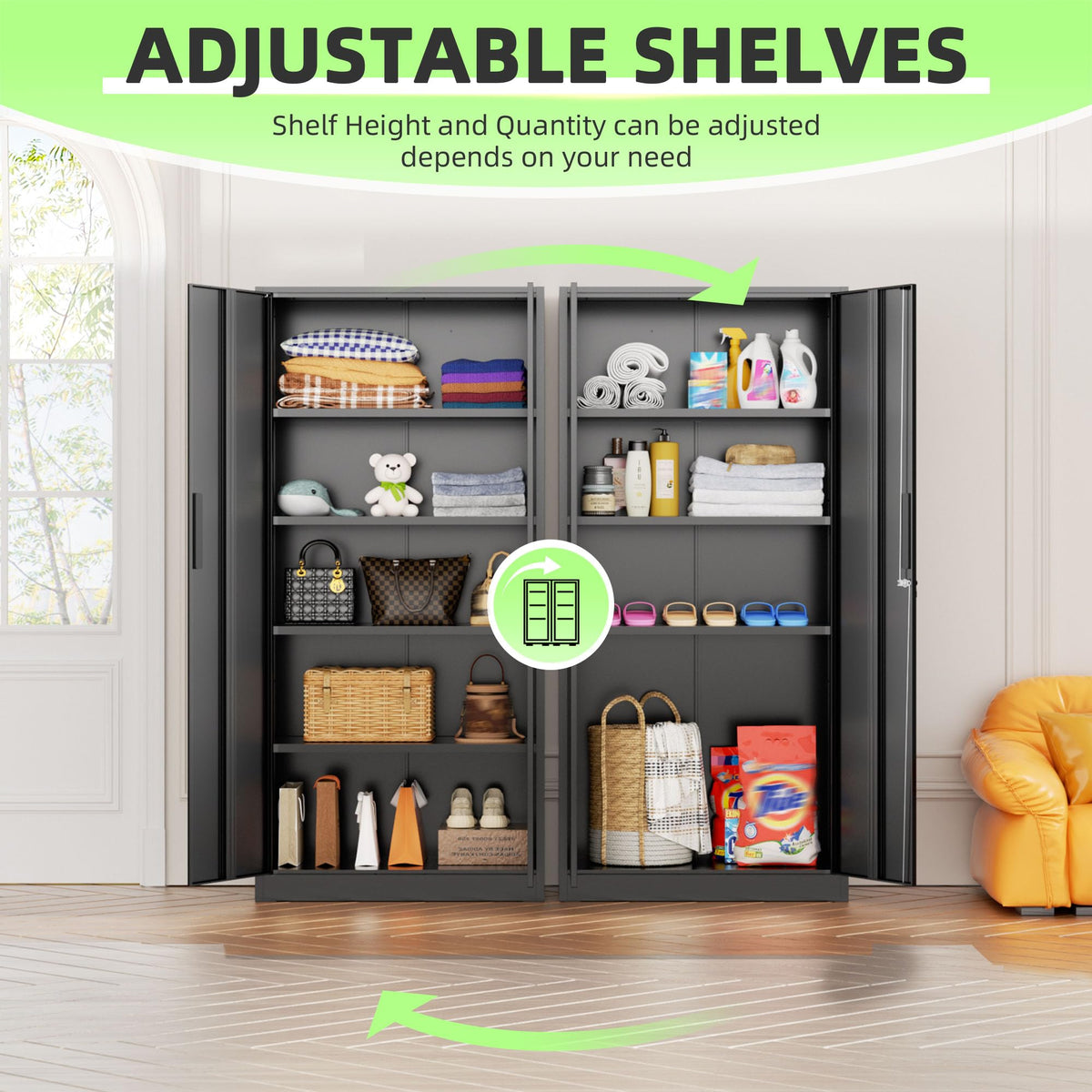 Black 72" Locking Steel Storage Cabinet with 4 Adjustable Shelves G54074