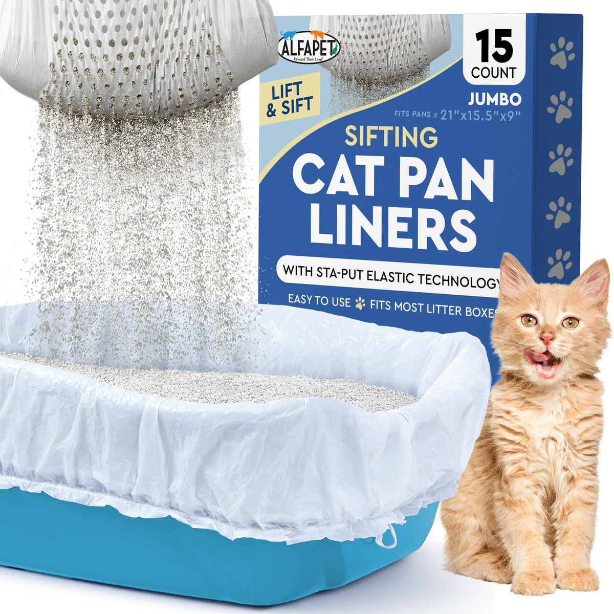 Jumbo 15 Count Pack of 5 Cat Litter Box Liners A135