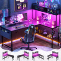 59" L Shaped Desk with LED Light & Power Outlet D10834
