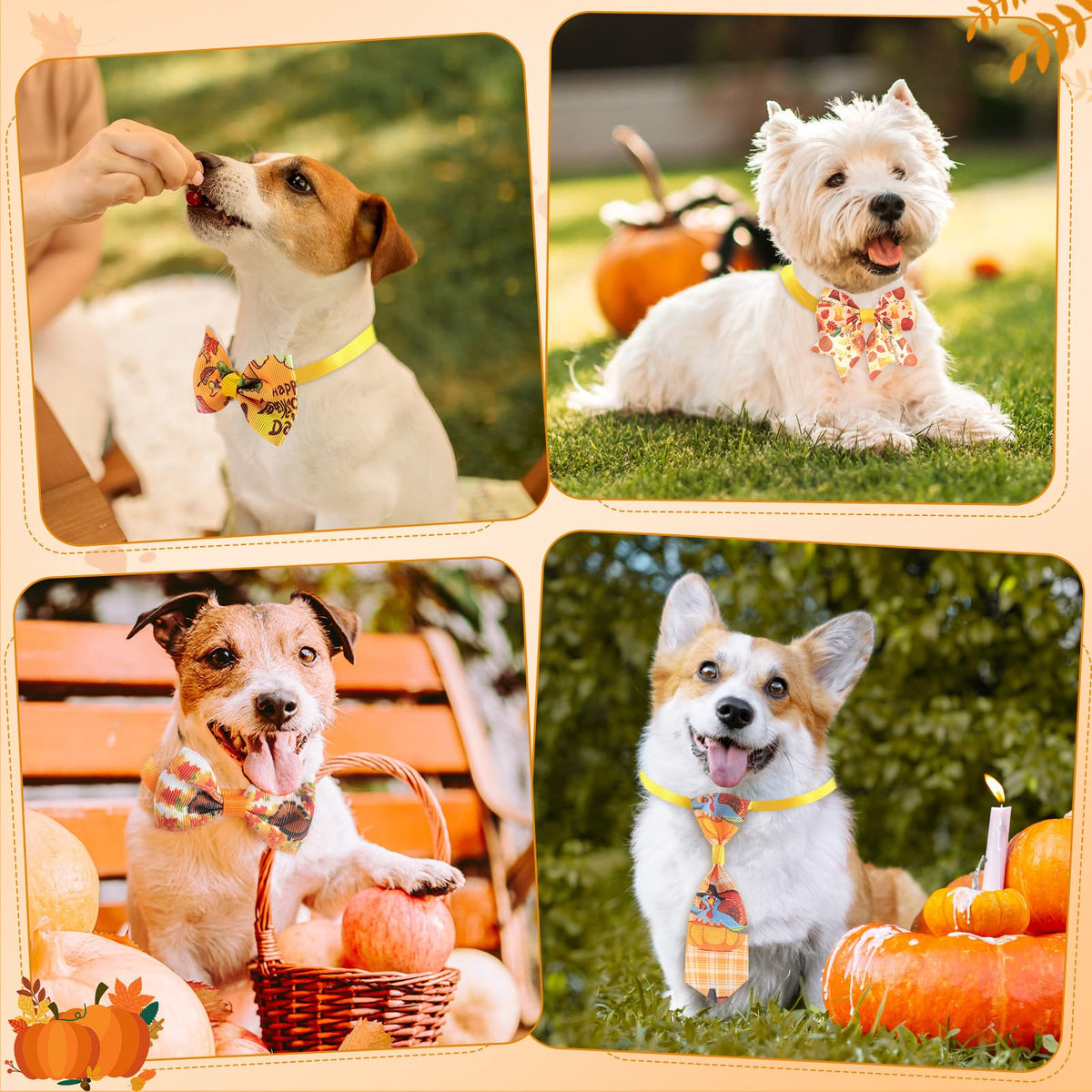 100 Pieces Fall Thanksgiving Day Dog Bow Tie Collar Set M630