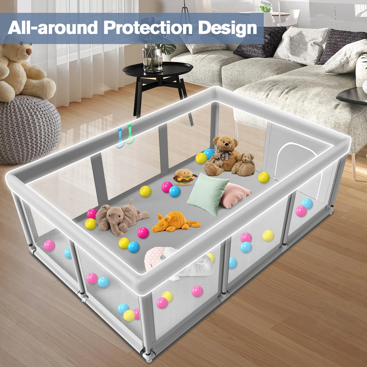 Large Baby Playpen with Soft Breathable Mesh Z316