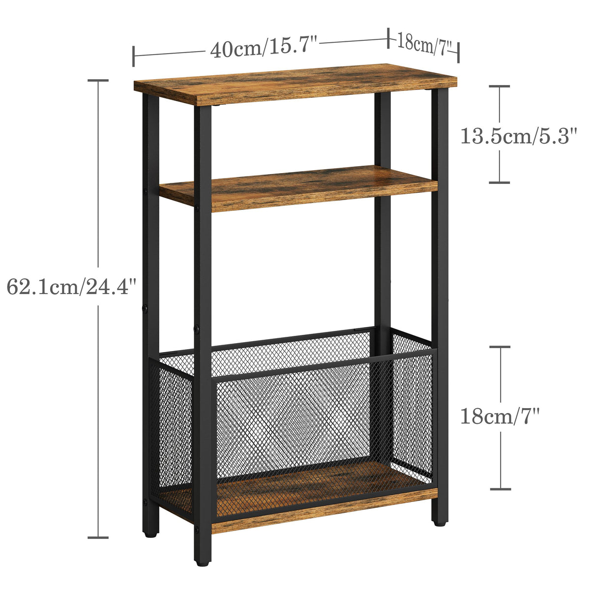 Narrow 3 Tier Side Table with Storage Basket G305